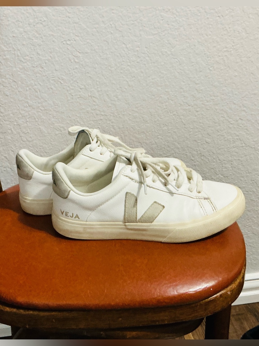 Veja White Sneakers with Taupe V Accent